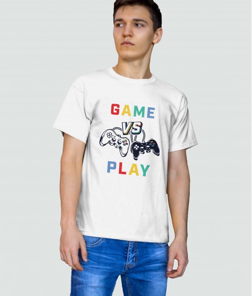Мъжка тениска с щампа Текст и надписи Game vs play
